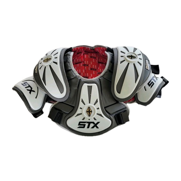 STX Shogun Lacrosse Shoulder Pads Youth Medium Black White Red Protective Gear - Picture 1 of 6